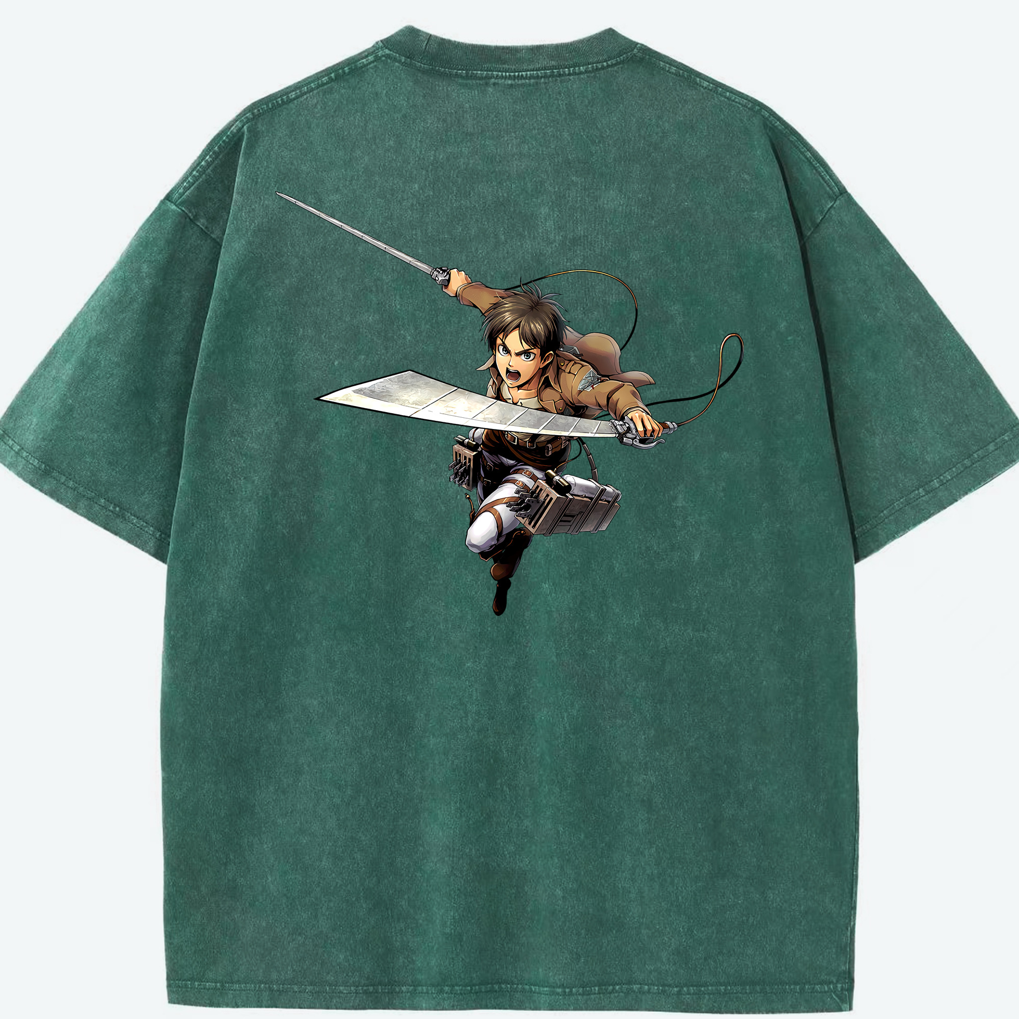 （画像用） 進撃の巨人 エレン･イェーガー Attack on Titan Eren Jäger 綿100% ヴィンテージ風 半袖Tシャツ（背面プリント）